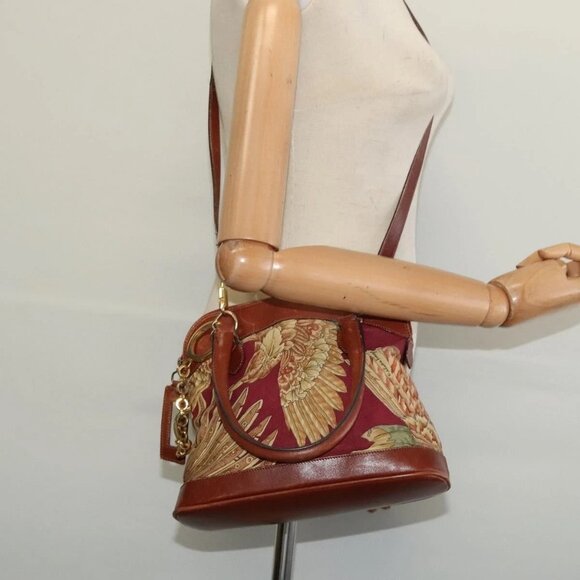 Salvatore Ferragamo Hand Bag Canvas Brown Gold Auth - Picture 1 of 15